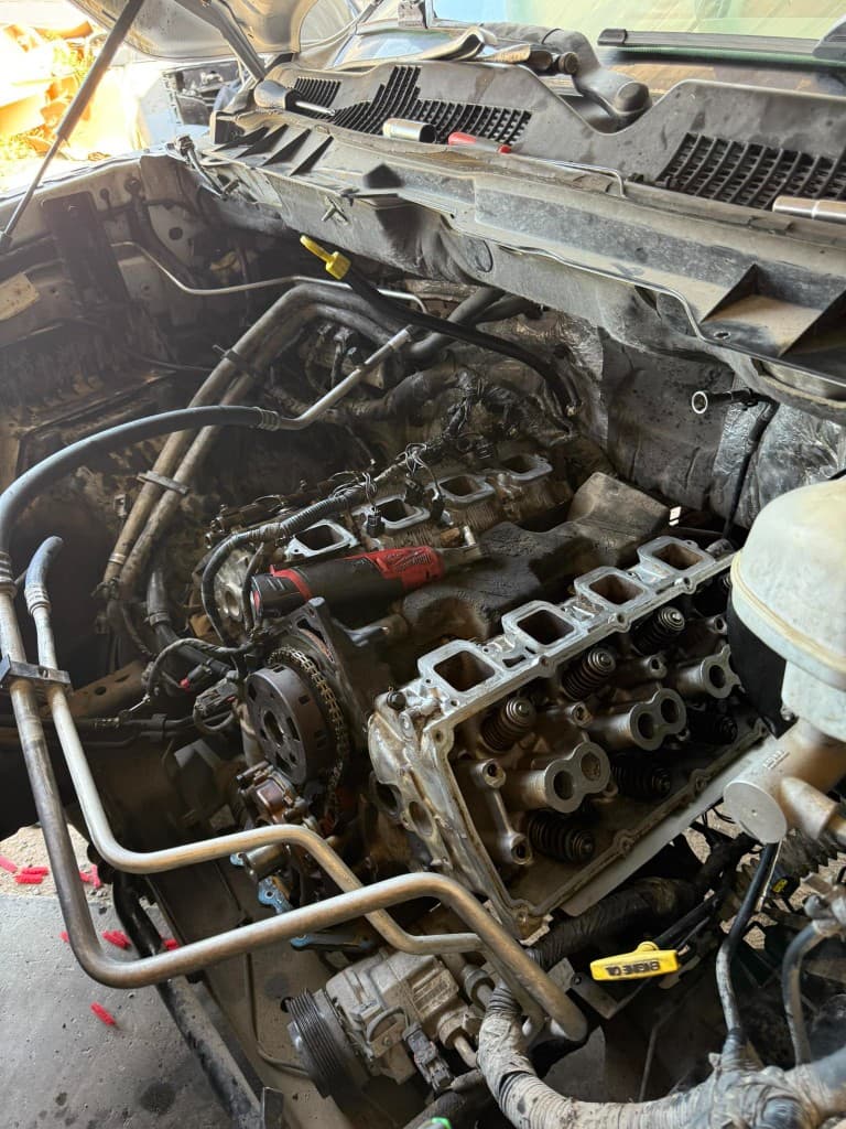 Top-end engine work on a V8 truck